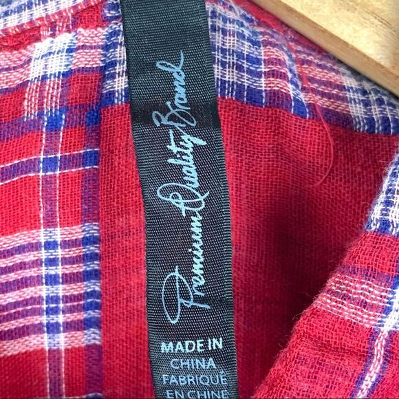 7 For All Mankind Red Flannel Color-block Shirt Size Medium - Picture 5 of 9